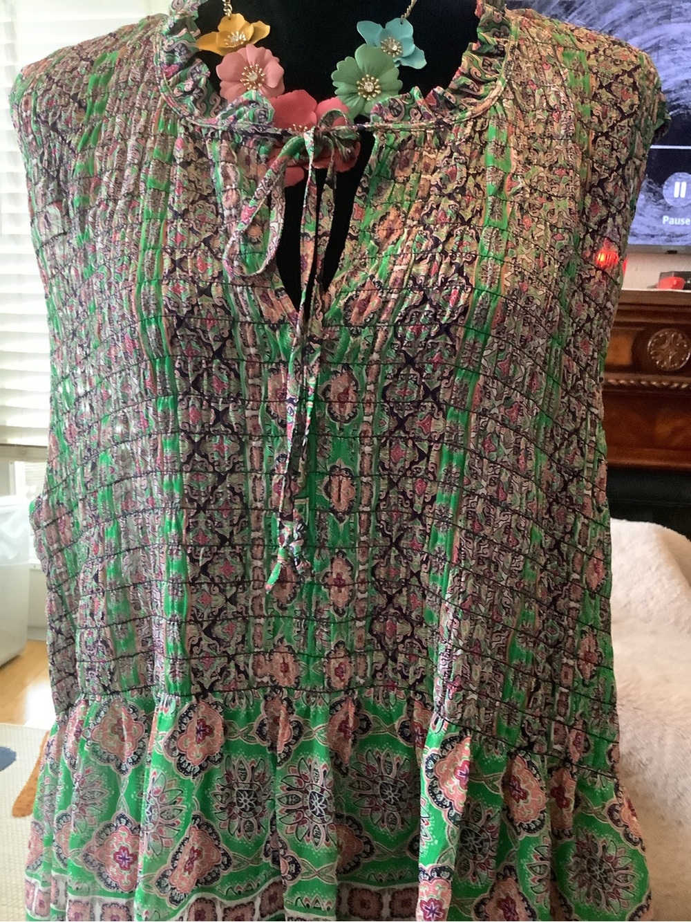 LOWEST 🌺 Rose & Olive 3X BOHO PEASANT SMOCKED BODICE GAUZE TOP - Picture 3 of 13